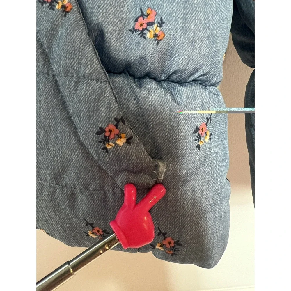 Oshkosh B'Gosh Girls 10 Blue Floral Hooded Puffer Jacket-Fleece Lined-Outdoor